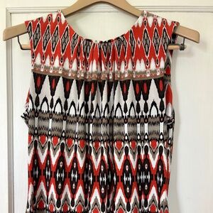Calvin Klein Sleeveless Blouse Abstract Geometric Orange Tan Black White Ikat